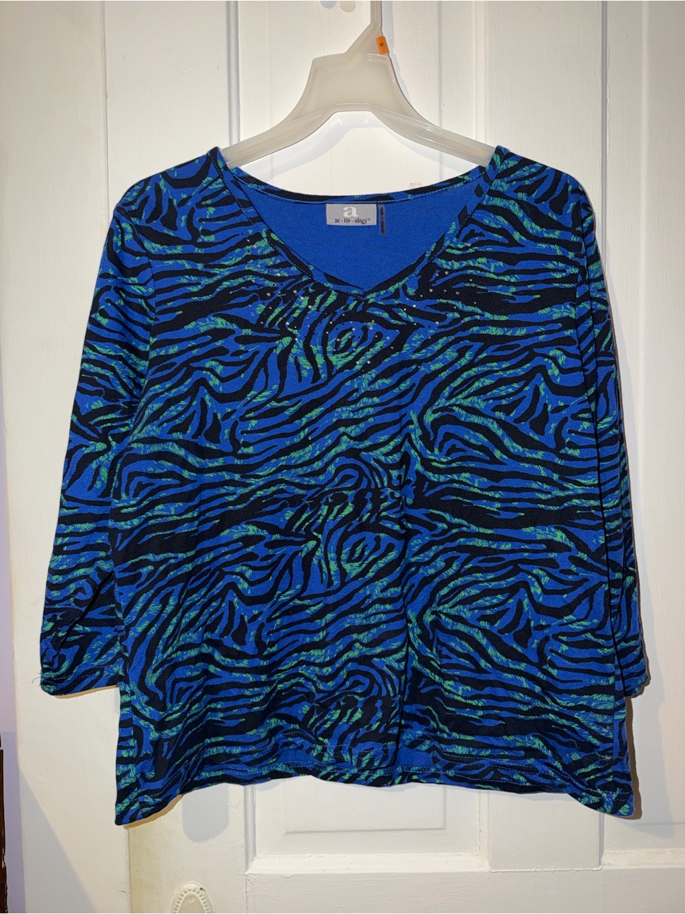 ac-tiv-ology Women's Blue & Green V-Neck Zebra Print Tunic